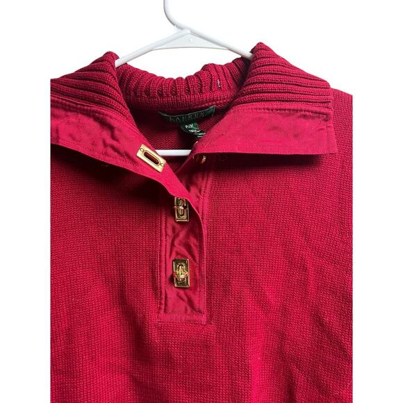 Lauren Ralph Lauren Petite Women's Dark Red Petite Medium Sweater Gold Hardware - Picture 2 of 7